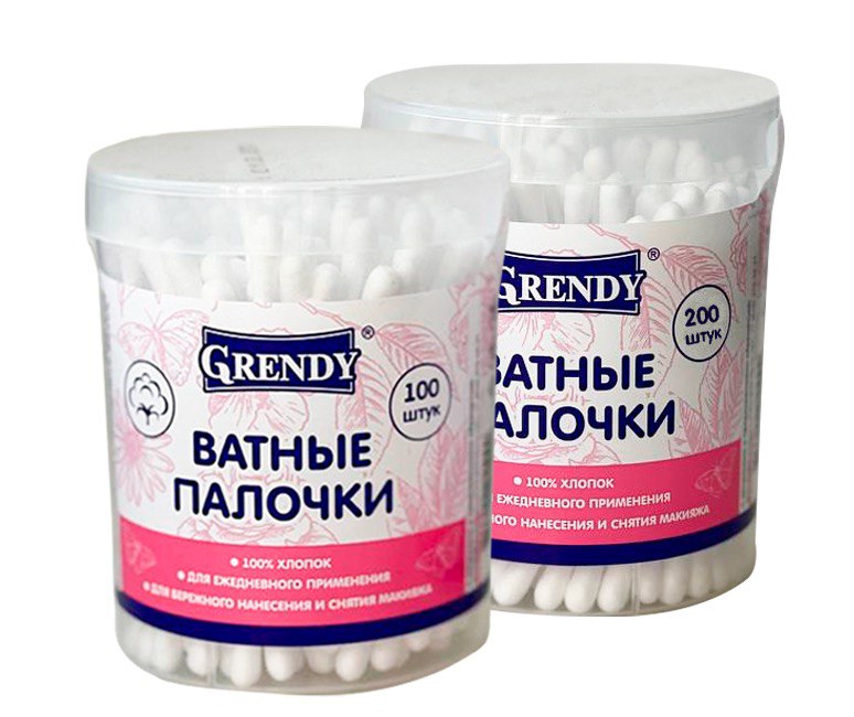 Ватные палочки Grendy круглая банка 100шт 24ящ